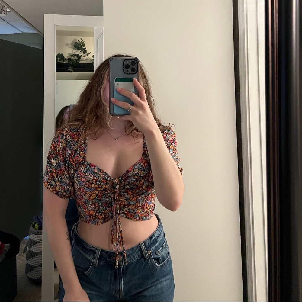 Floral Tie-Front Crop Top in Multicolor